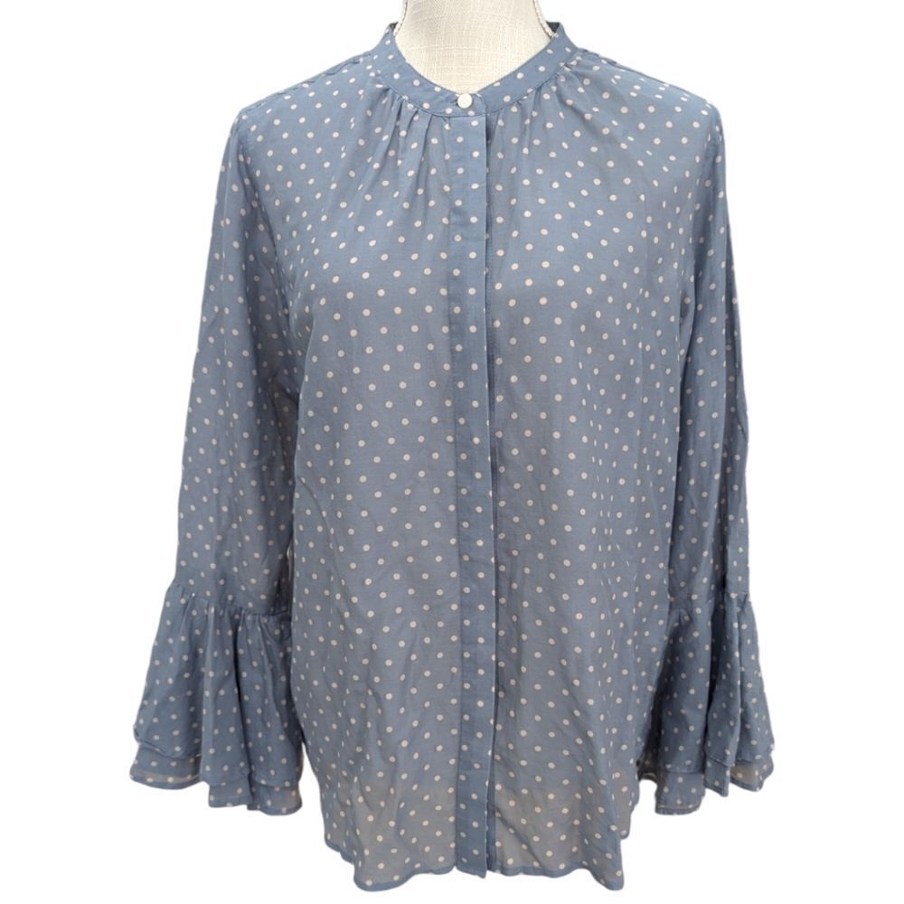 Trovata Birds Of Paradis Polka Dot Blouse Bell Flare Women's Size M Light Blue